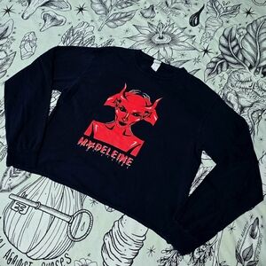 Black and Red Demon Graphic Cropped Long SLeeve T-shirt